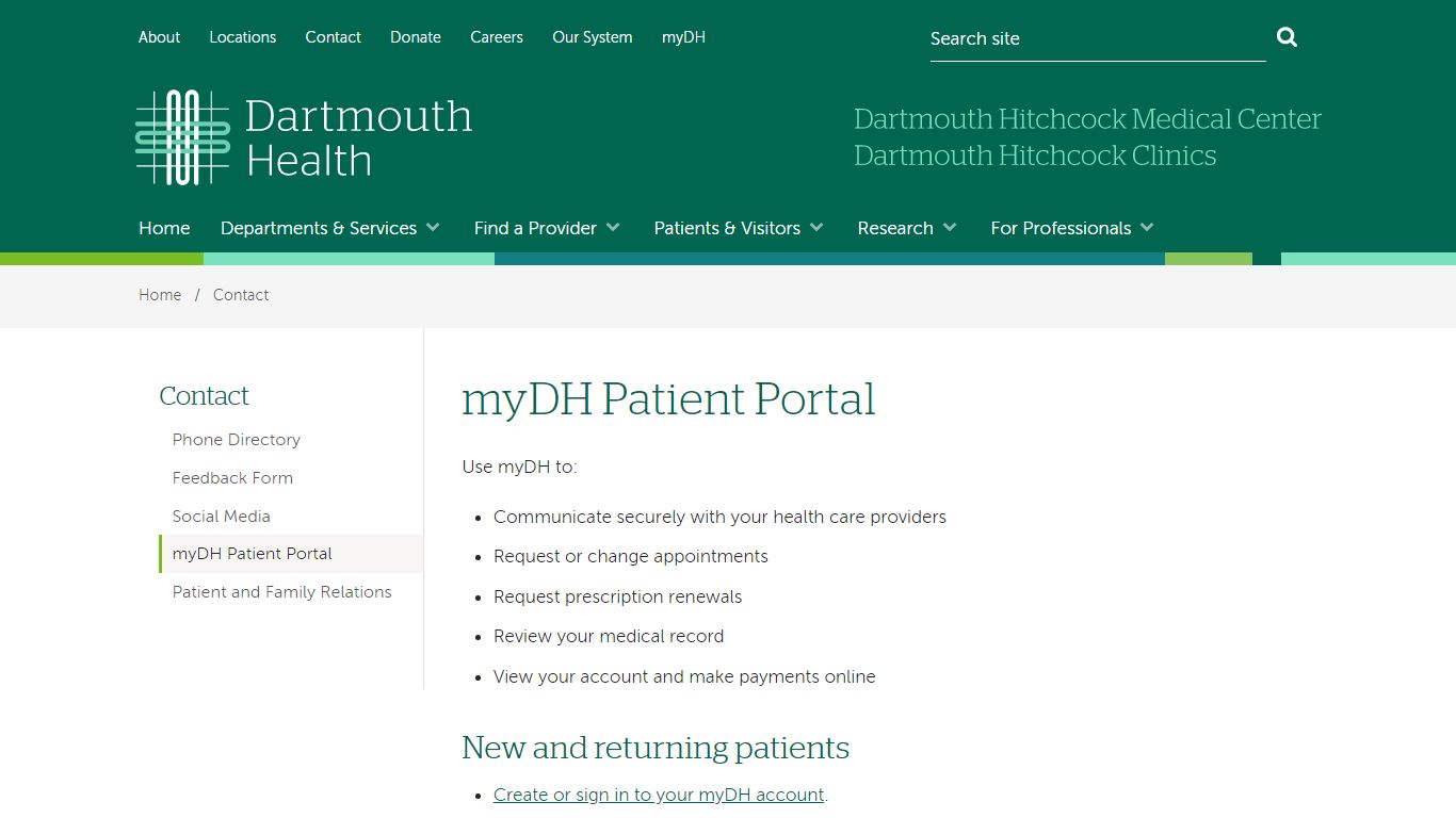 myDH Patient Portal | Contact | DHMC and Clinics