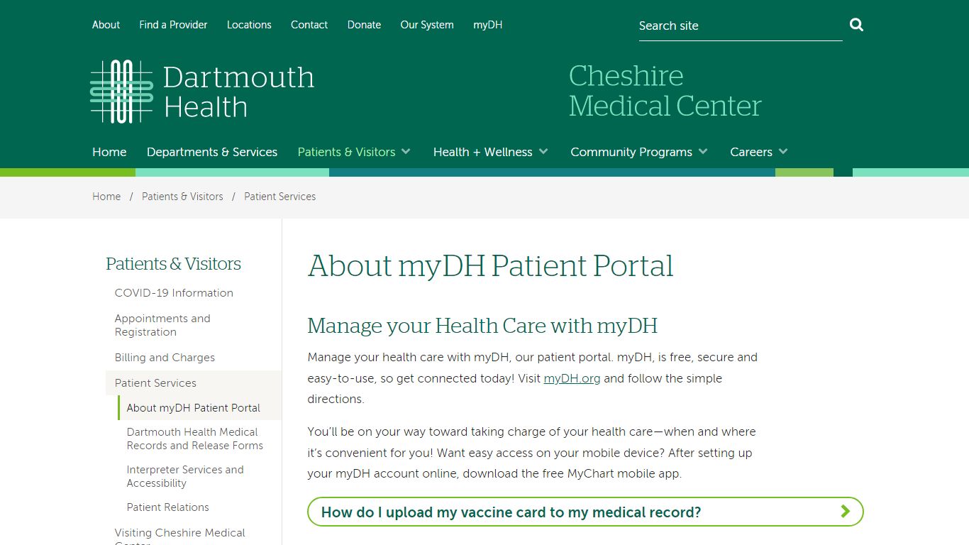 About myDH Patient Portal - Cheshire Medical Center