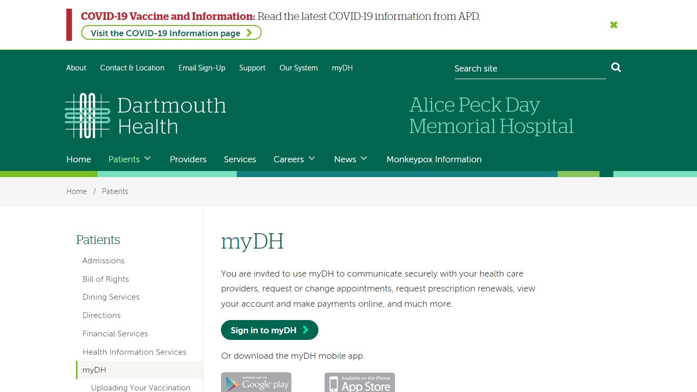 myDH | Patients | Alice Peck Day Memorial Hospital